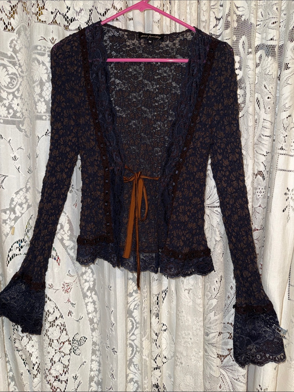 Ann Ferriday open front lace blouse cardigan